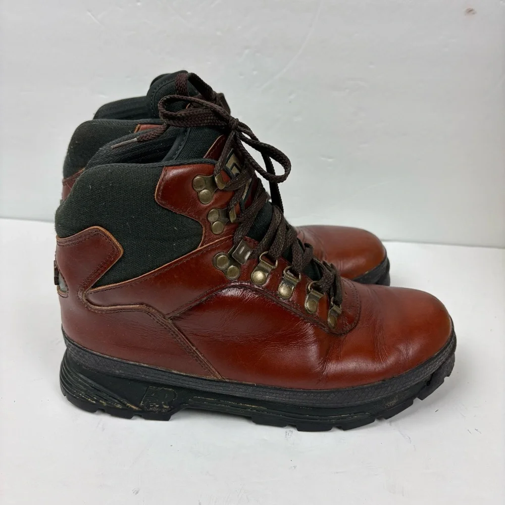 Vintage Raichle Swiss Men's Brown Leather Hiking Boots Lace-up Size 9 Heavy-duty
